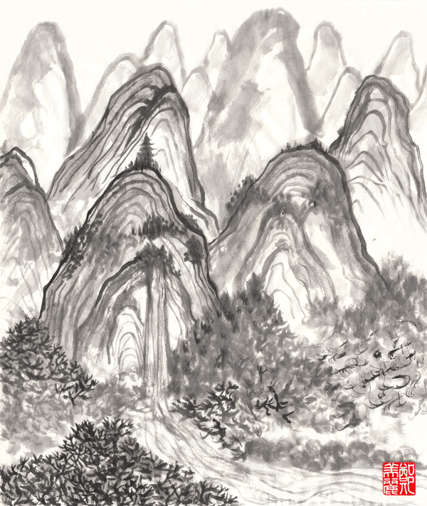 Chinese ink tea mountains